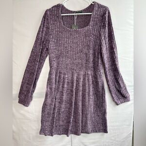 Purple Ribbed Midi Dress xL rayon/spandex polyester travel soft